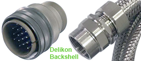 Delikon Over Braided Flexible Conduit Backshell for mil circular connectors, Connector Adapter, Environmental and EMI Backshell, Swivel Backshell